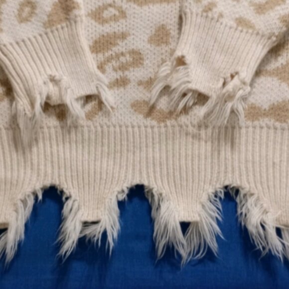 LEAN Leopard Distressed Knit Sweater – LEAN – Size XS - Picture 5 of 7